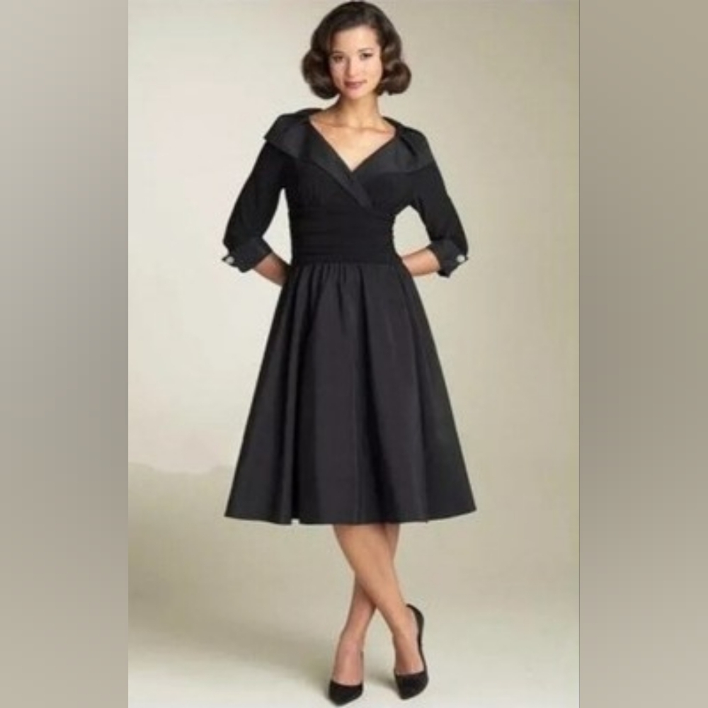 Jessica Howard Mixed-Media Fit & Flare Midi Black Dress Size 14 Dress Cocktail